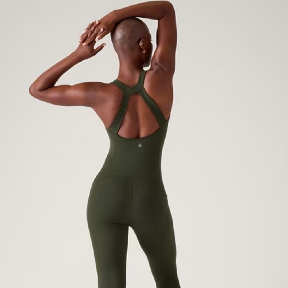 Athleta Transcend 7/8 Bodysuit, Aspen Olive Green, Size Medium Tall